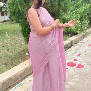 Elegant Lilac Lavender Saree with stitched free