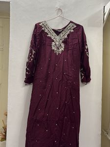 Embroidered Maroon Kurta