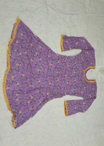 Purple Floral Print Kurta with Tassel Detail
