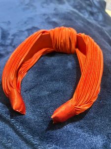 Orange Pleated Knot Headband