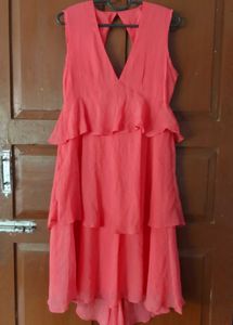 Coral Ruffle Tiered V-Neck Dress