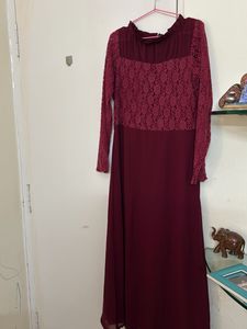Elegant Burgundy Lace Maxi Dress
