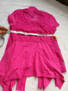 Pink Lace Trimmed Kurta Set