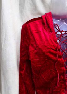 Red Velvet Lace-Up Crop Top