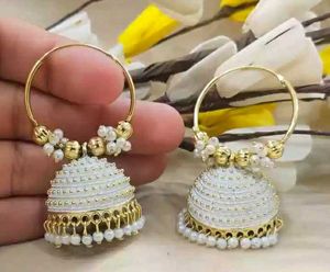 Shining White &amp; Golden Jhumkis...