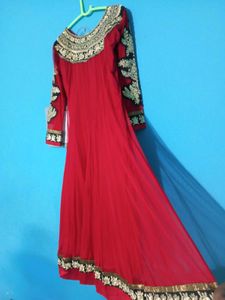 Red Embroidered Anarkali With Dupatta