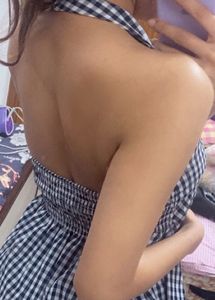 Black &amp; White Gingham Halter Neck Peplum Top