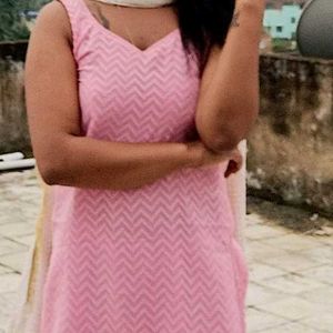 Pink Chevron Print Kurta pant size M