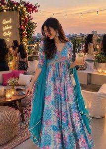 3 pc Floral Print Anarkali Kurta Set with Dupatta