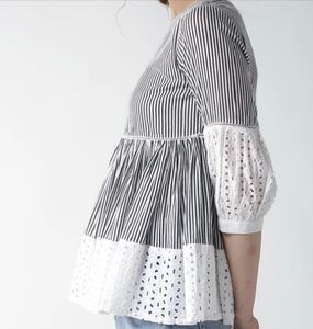 Chic Striped Eyelet Sleeve Top
