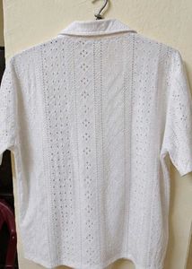 Chic White Eyelet Short Sleeve Top