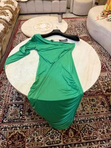 Green Ruched One Shoulder Midi Dress