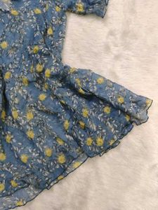 Blue Floral Tiered Ruffle Dress