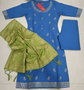 New Blue & Green Kurta Plazo Dupatta Set