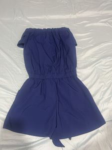 Strapless Royal Blue Romper with Tie Waist