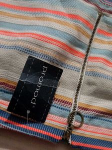 PROMOD Striped Mini Skirt with Zipper Detail