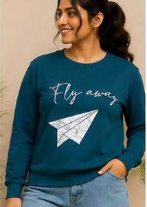 Teal "Fly Away" Paper Plane Sweatshirt