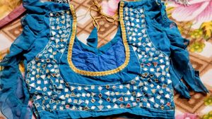 Ethnic Mirror work Yellow &amp; Blue lehenga choli