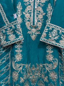 Elegant Teal Kurta Set with Gold Embroidery