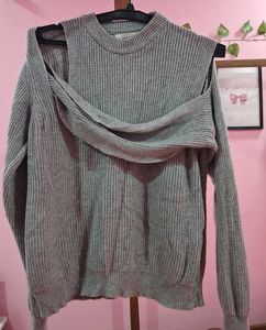 Gray Cold Shoulder Knit Sweater