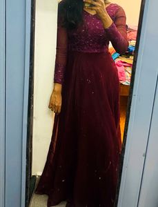 Beautiful 4 Meter Flared Georgette Wine Gown Steal