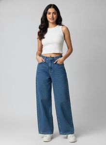 Stylish Wide Leg Blue Baggy Jeans