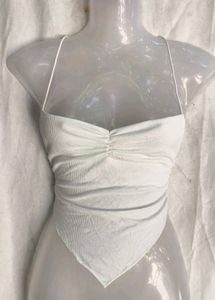 White Ruched Halter Crop Top