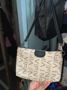 Stylish Cream & Black Logo Handbag