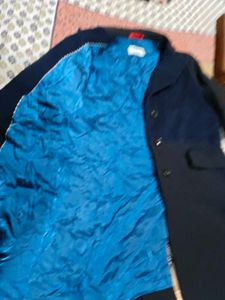 Men's Navy Blue Textured Blazer winter long korean
