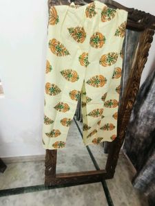 Cream Floral Print Kurta and plazo set with pure c