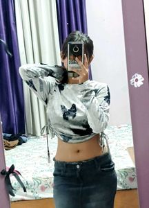 korean Butterfly Print fitted top