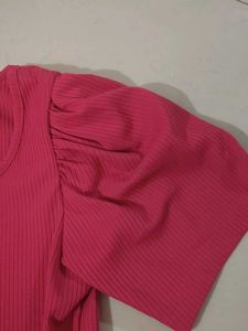 Pink Puff Sleeve Square Neck Top