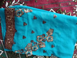 Beautiful Blue Embroidered Saree