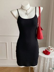 Classic Little Black Ribbed Slip Dress