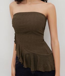 ᯓ★ Y2K Brown Lace Strapless Tube Top