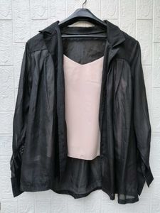New with tag Korean Sheer Black Button-Up Shrug