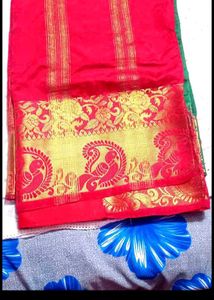 Green and Red Silk Saree