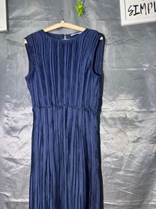 Elegant Navy Pleated Dress