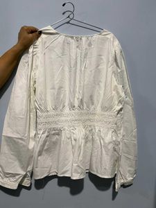 Gap White V-Neck Smocked Waist Blouse