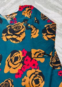 Elegant Teal Rose Print tunic