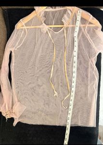 Sheer Pink Blouse with Bow Detail
