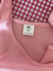 Pink Ribbed Midi Dress with Side Slit