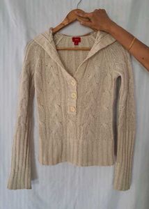 Cream Cable Knit Hooded Sweater