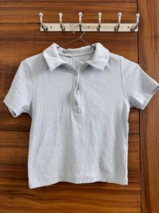 Light Blue Collared Crop Top