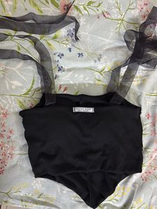Black Corset Ribbon Tie Shoulders