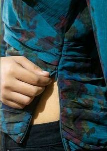 Moody Floral Teal Ruched Crop Top, V-Neck