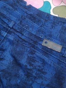 Blue High-Waisted Printed Jeans