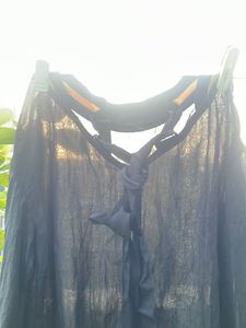 Sheer Black Tie-Front Top