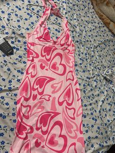 Chic Pink Heart Print Maxi Dress