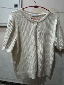 Cream Cable Knit Short Sleeve Sweater